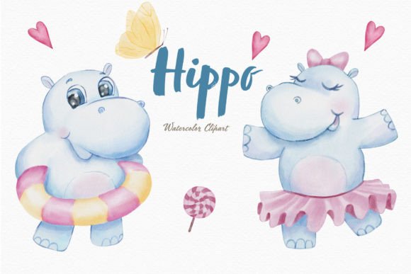 Download Cute Hippo Watercolor Clipart Ballet Png - Hippo Collection