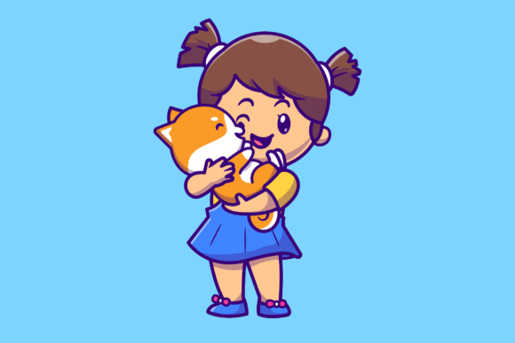 Download Cute Girl Hug Shiba Inu Dog Cartoon - Shiba inu dog Collection